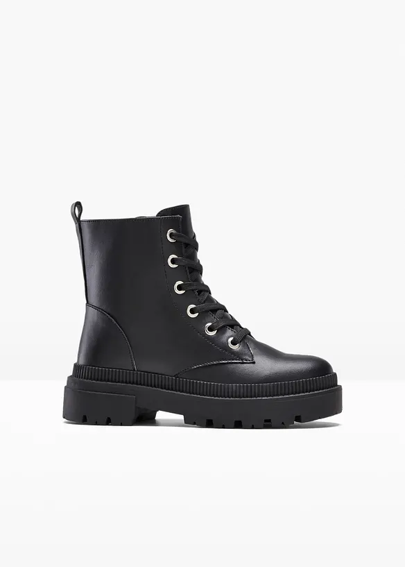Schnürboots mit Profilsohle in schwarz von vorne - bonprix