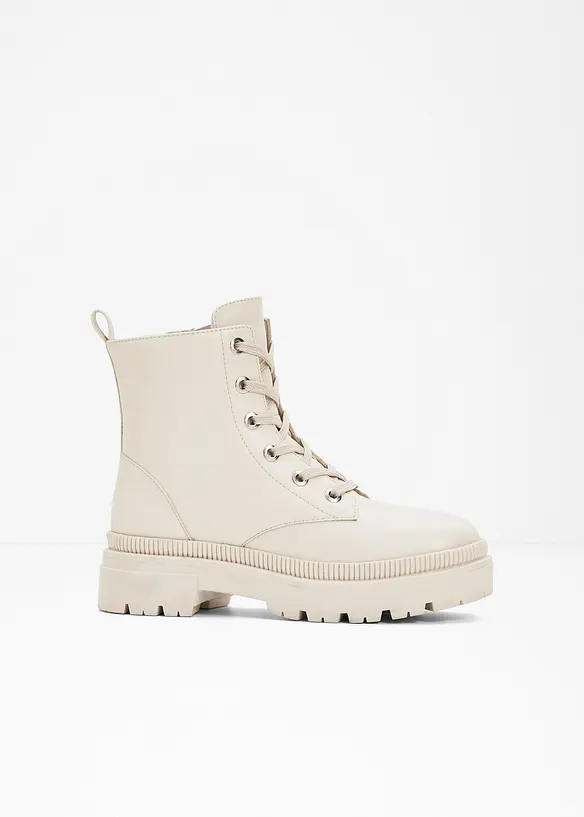 Schnürboots mit Profilsohle in beige von vorne - bonprix