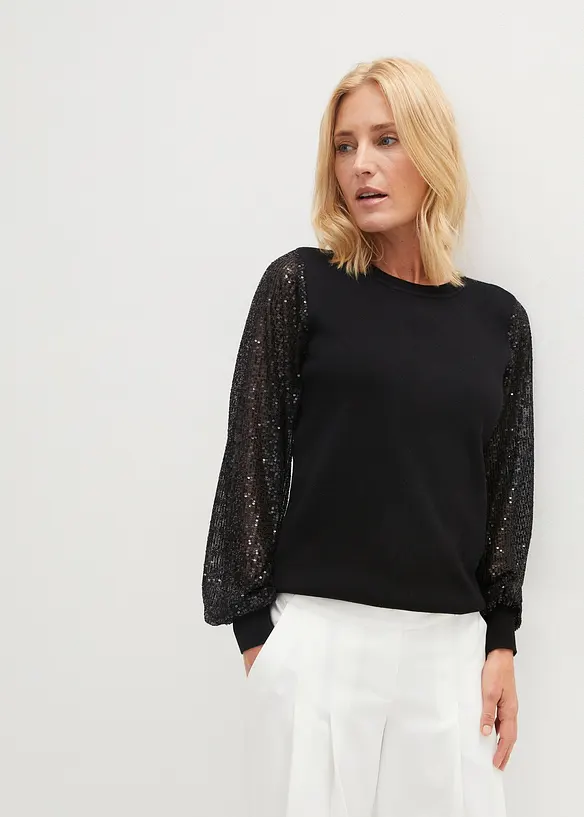 Feinstrickpullover aus weichem Viskose-Mix in schwarz von vorne (im Anschnitt) - bonprix Feinstrickpullover aus weichem Viskose-Mix in schwarz von vorne (im Anschnitt) - bonprix
