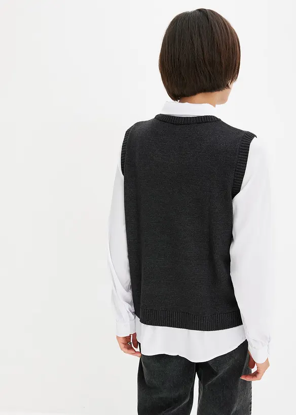 Pullover mit Blusen-Einsatz in grau von hinten (im Anschnitt) - bonprix Pullover mit Blusen-Einsatz in grau von hinten (im Anschnitt) - bonprix