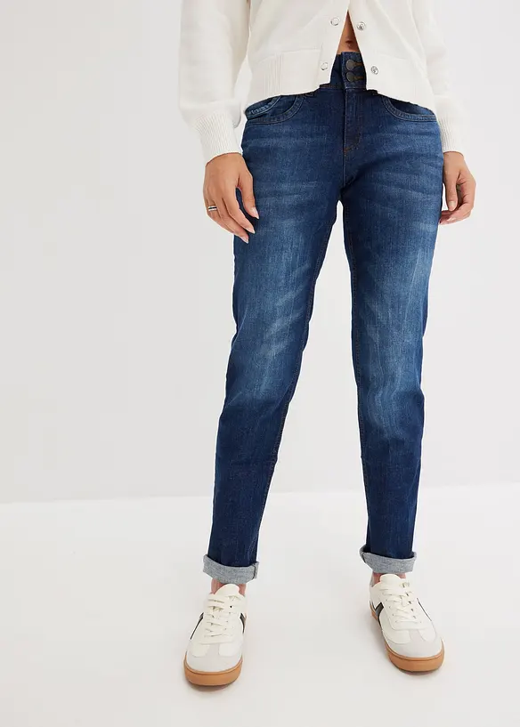 Mom-Jeans Mid Waist in blau von vorne - bonprix