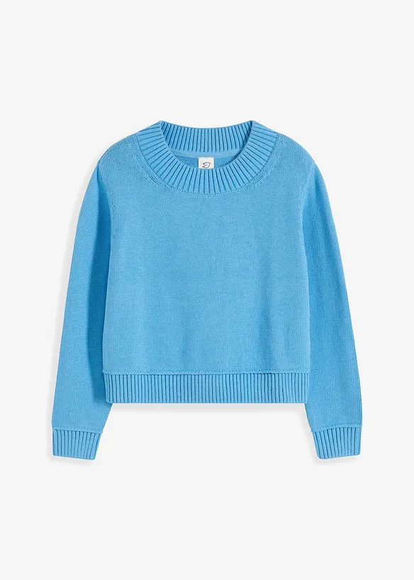 Gerippter Pullover aus reiner Baumwolle in blau von vorne - bonprix