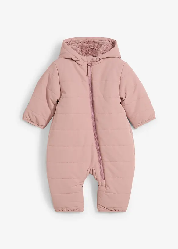 Wattierter wasserabweisender Baby Schneeanzug mit Teddyfleece in rosa von vorne - bonprix