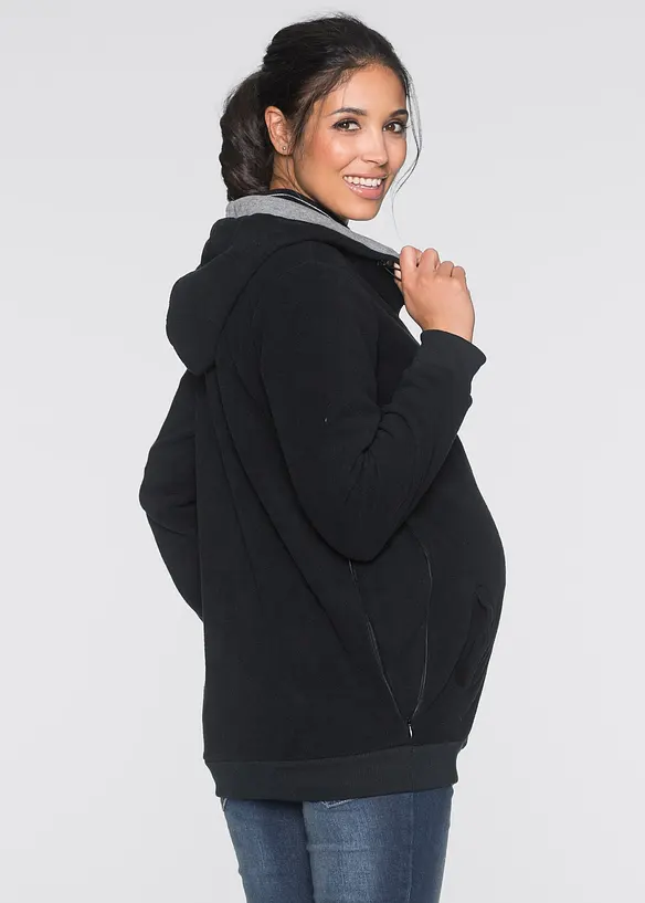 2-in-1 Umstands- und Tragejacke aus Fleece in schwarz von hinten (im Anschnitt) - bonprix