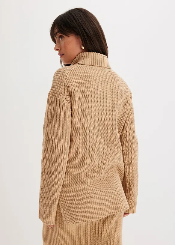 Rollkragenpullover aus reiner Bio-Baumwolle in beige von hinten (im Anschnitt) - bonprix Rollkragenpullover aus reiner Bio-Baumwolle in beige von hinten (im Anschnitt) - bonprix