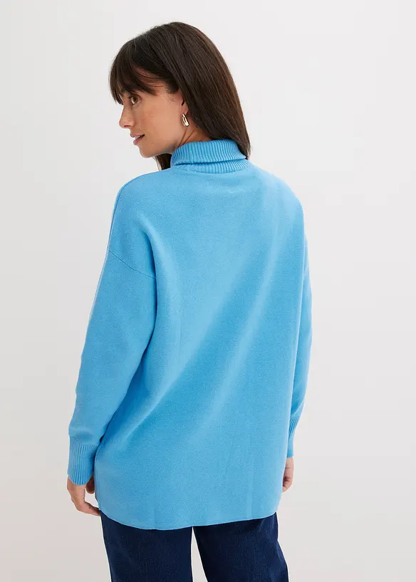 Gerippter Pullover aus reiner Baumwolle in blau von hinten (im Anschnitt) - bonprix