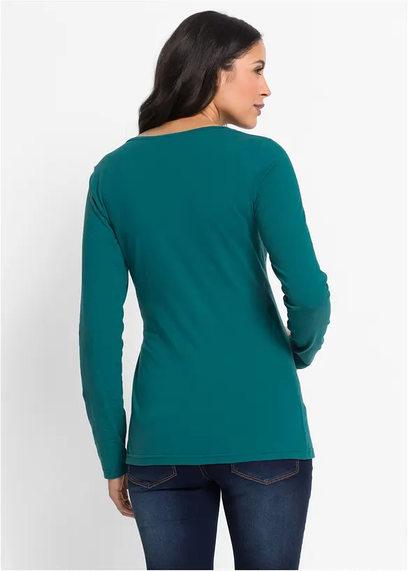 2-in-1 Umstands- und Stillshirt aus Bio-Baumwolle in petrol von hinten (im Anschnitt) - bonprix