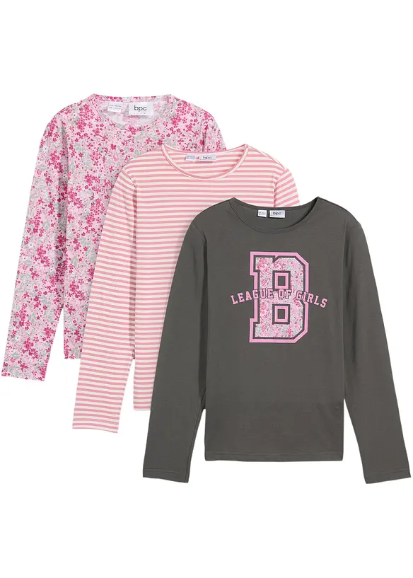 Shirt aus Bio-Baumwolle (3er Pack) in pink von vorne - bonprix