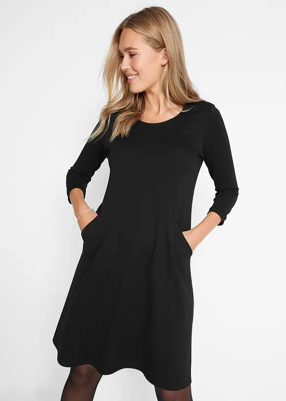 Shirtkleid aus Punto di Roma in schwarz von vorne (Totalaufnahme) - bonprix