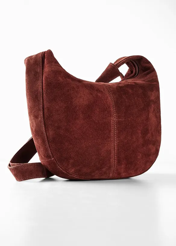 Umhängetasche aus Veloursleder in braun von hinten - bonprix