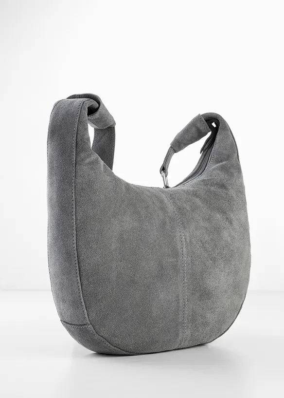 Umhängetasche aus Veloursleder in grau von hinten - bonprix