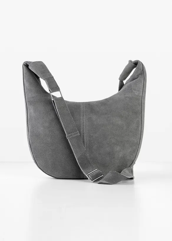 Umhängetasche aus Veloursleder in grau von vorne - bonprix