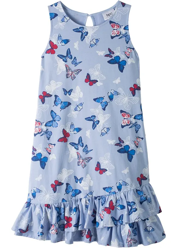 Jerseykleid aus reiner Bio-Baumwolle mit Volant in blau von vorne - bonprix