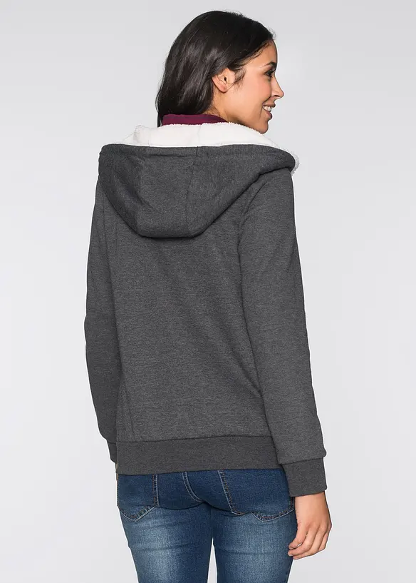 Umstands-Sweatjacke mit Baby-Einsatz und flauschiger Innenseite in grau von hinten (im Anschnitt) - bonprix
