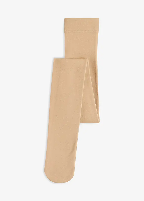 Thermo Fleece Strumpfhose 140den in beige von vorne - bonprix