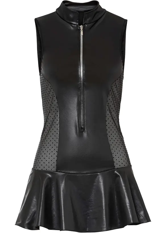 Kleid mit Wetlook in schwarz von vorne - bonprix