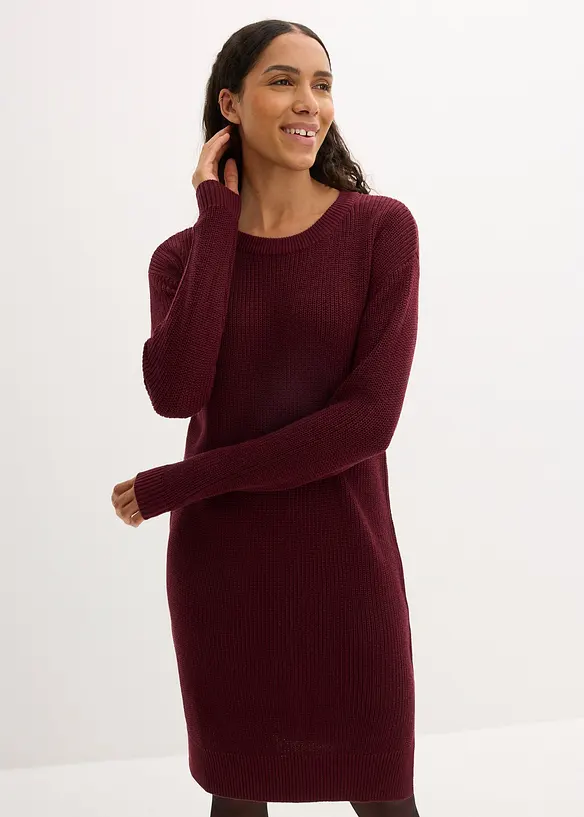 Oversize-Strickkleid aus Rippstrick Baumwoll-Mix in rot von vorne (Totalaufnahme) - bonprix Oversize-Strickkleid aus Rippstrick Baumwoll-Mix in rot von vorne (Totalaufnahme) - bonprix