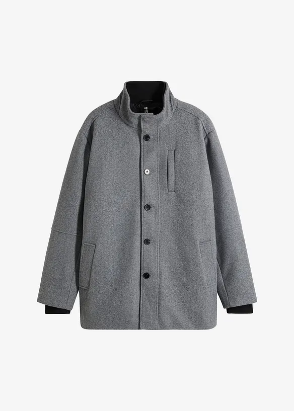 Winterjacke mit Windfang in Wolloptik in grau von vorne - bonprix