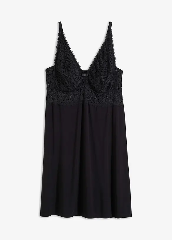 Negligé aus weicher Viskose in schwarz von vorne - bonprix
