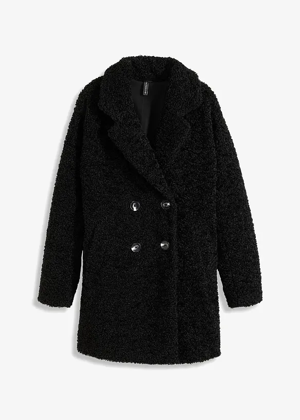 Kurzmantel in Teddy-Optik in schwarz von vorne - bonprix