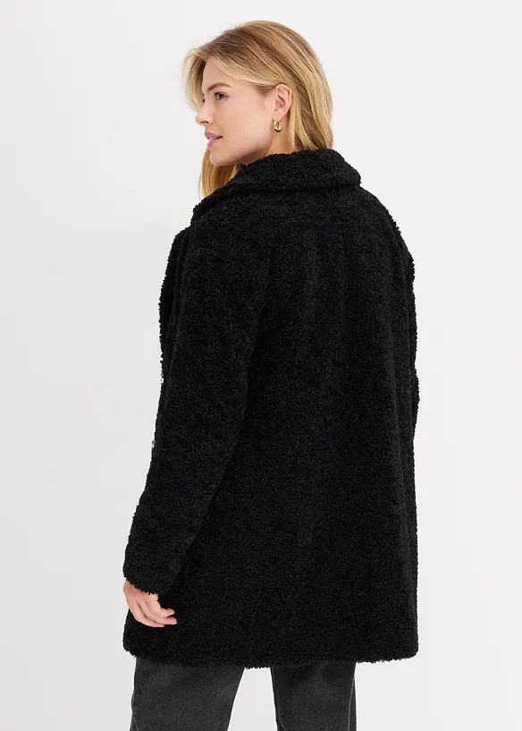 Kurzmantel in Teddy-Optik in schwarz von hinten (Totalaufnahme) - bonprix