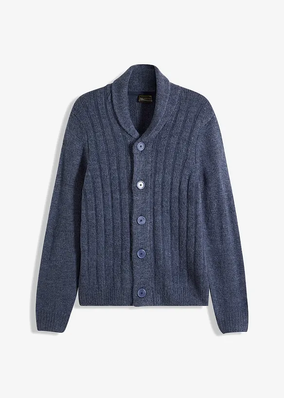 Strickjacke mit Rippenmuster in blau von vorne - bonprix