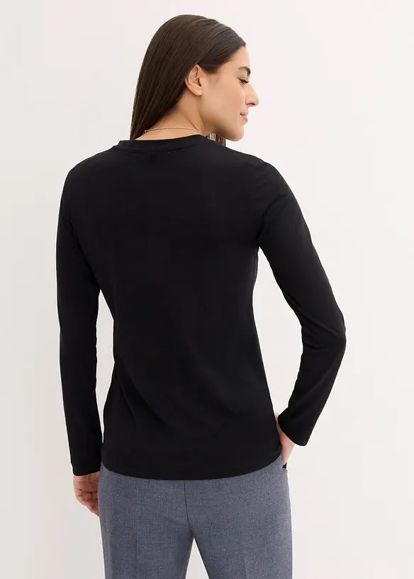 Slim-Fit Shirt mit reiner Bio-Baumwolle (2er Pack) in schwarz von hinten (im Anschnitt) - bonprix