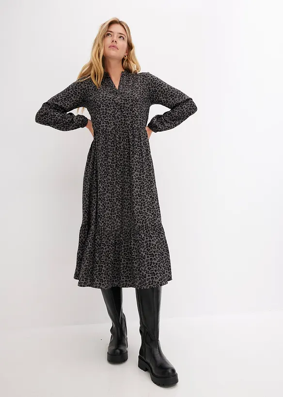 Midikleid aus Viskose in grau von vorne (Totalaufnahme) - bonprix Midikleid aus Viskose in grau von vorne (Totalaufnahme) - bonprix