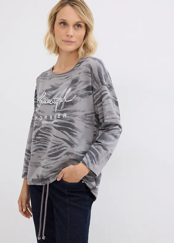 Langarmshirt aus Baumwoll-Mix in grau von vorne (im Anschnitt) - bonprix