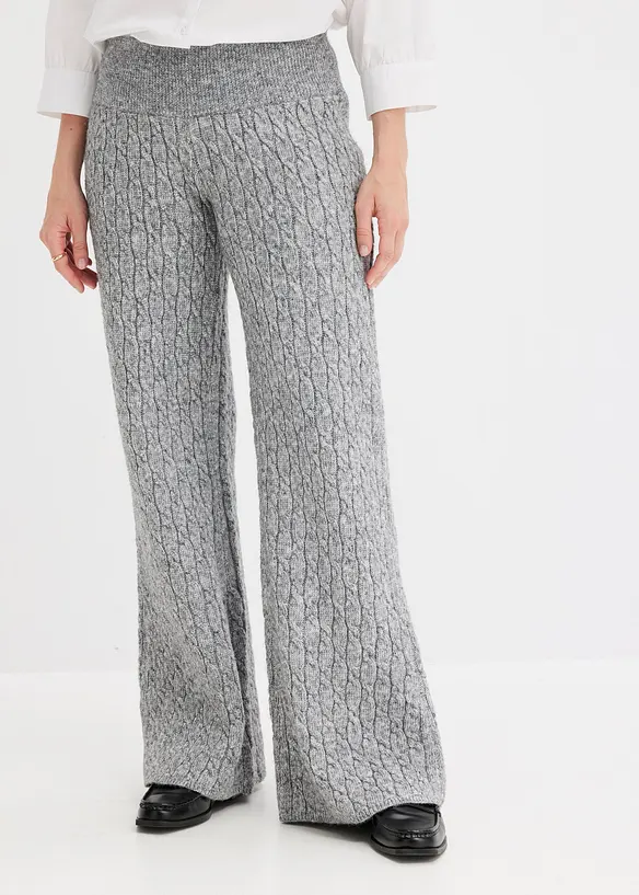 Strickhose mit Zopfmuster in grau von vorne - bonprix