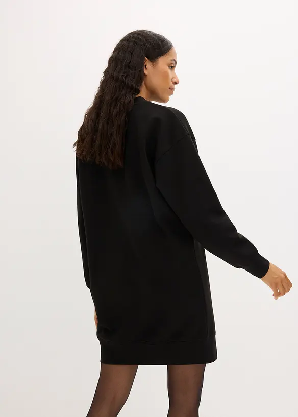 Loose-Fit Sweatkleid in schwarz von hinten (Totalaufnahme) - bonprix