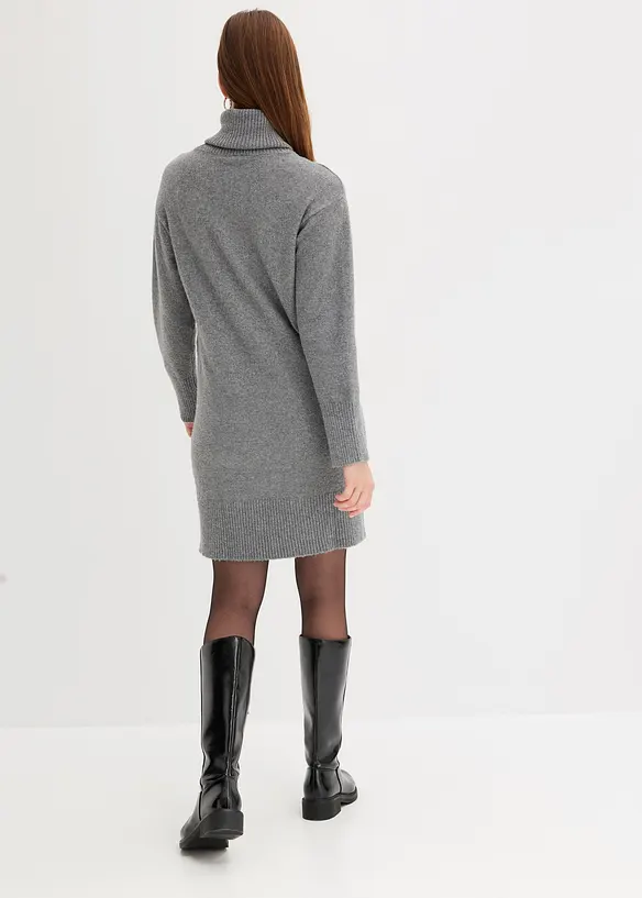 Strickkleid mit Rollkragen in grau von hinten (Totalaufnahme) - bonprix Strickkleid mit Rollkragen in grau von hinten (Totalaufnahme) - bonprix