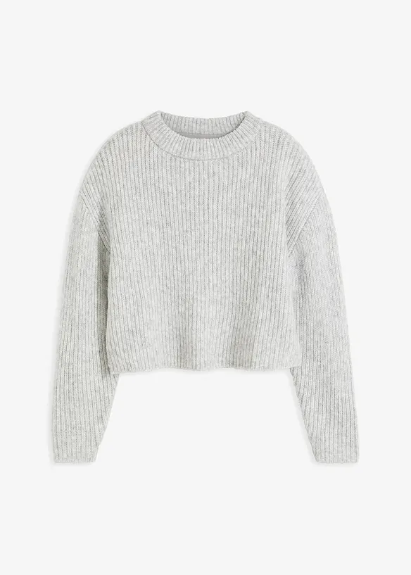 Gerippter Pullover in grau von vorne - bonprix