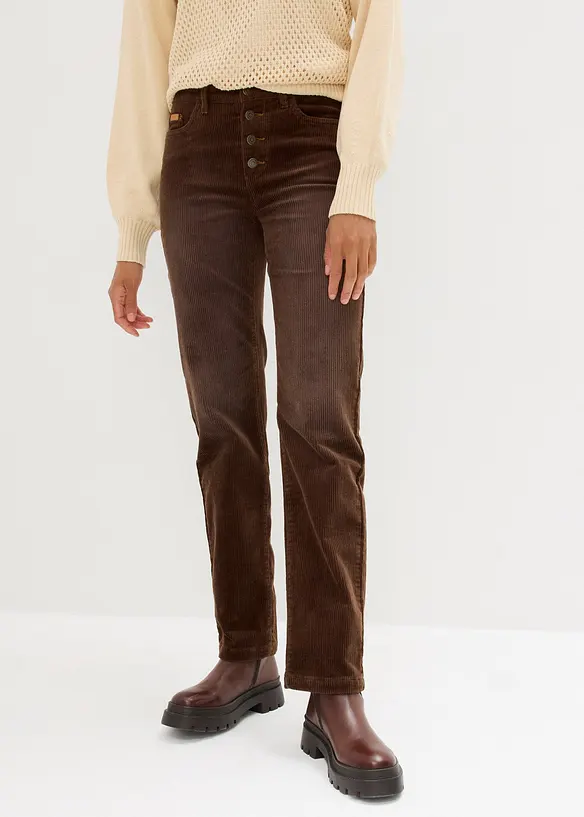 Cordhose aus elastischem Baumwoll-Mix in braun von vorne - bonprix