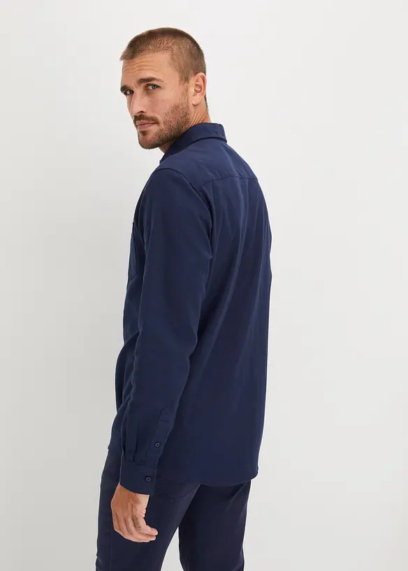 Flanellhemd aus Baumwolle in Regular-Fit in blau von hinten (im Anschnitt) - bonprix