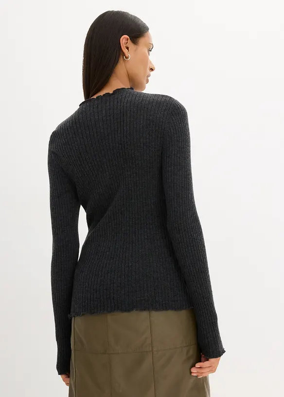 Pullover aus feiner Merinowolle in grau von hinten (im Anschnitt) - bonprix