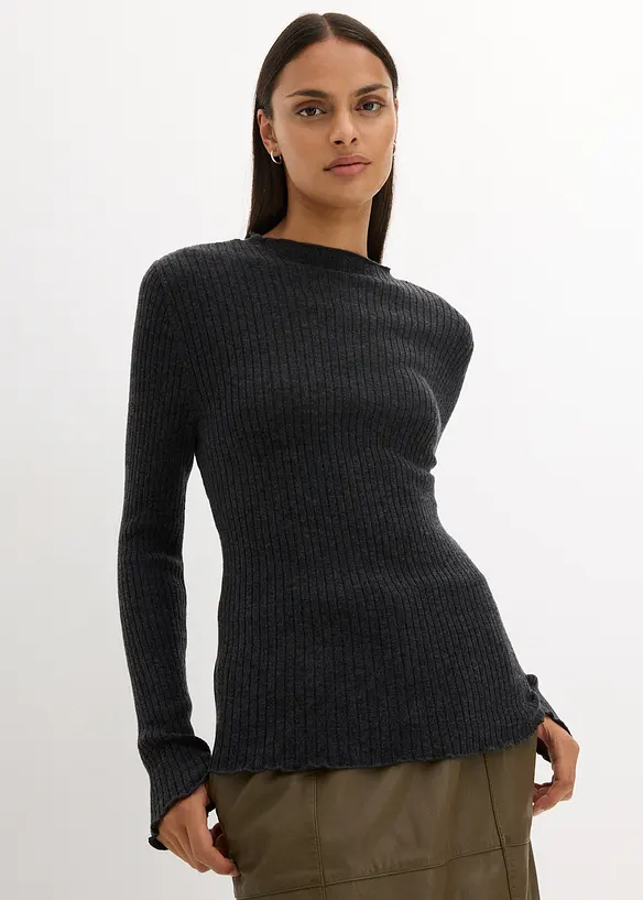 Pullover aus feiner Merinowolle in grau von vorne (im Anschnitt) - bonprix
