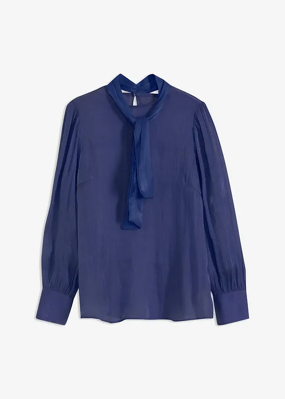 Schluppenbluse aus glänzendem Satin in blau von vorne - bonprix