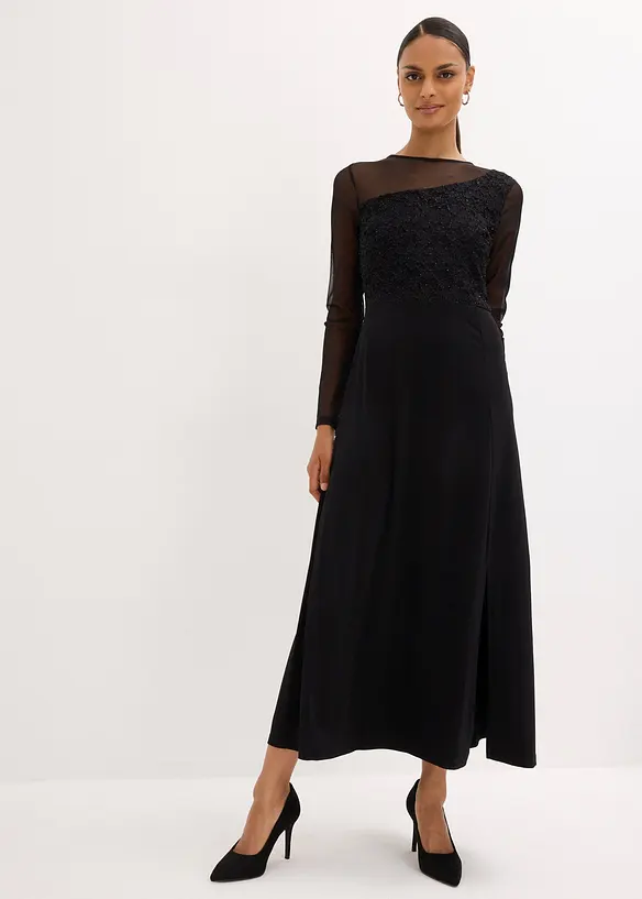 Abendkleid mit Spitze in schwarz von vorne (Totalaufnahme) - bonprix