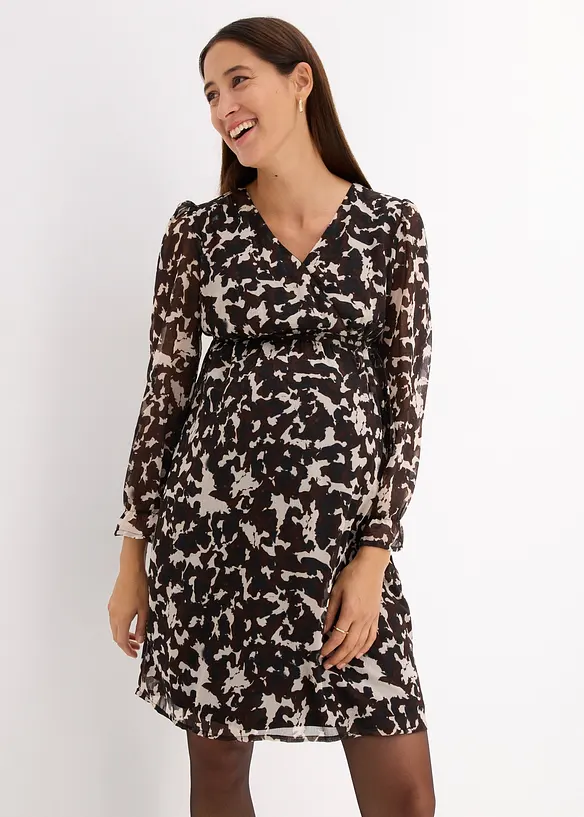 2-in-1 Umstands-und Stillkleid aus Chiffon in schwarz von vorne (Totalaufnahme) - bonprix 2-in-1 Umstands-und Stillkleid aus Chiffon in schwarz von vorne (Totalaufnahme) - bonprix