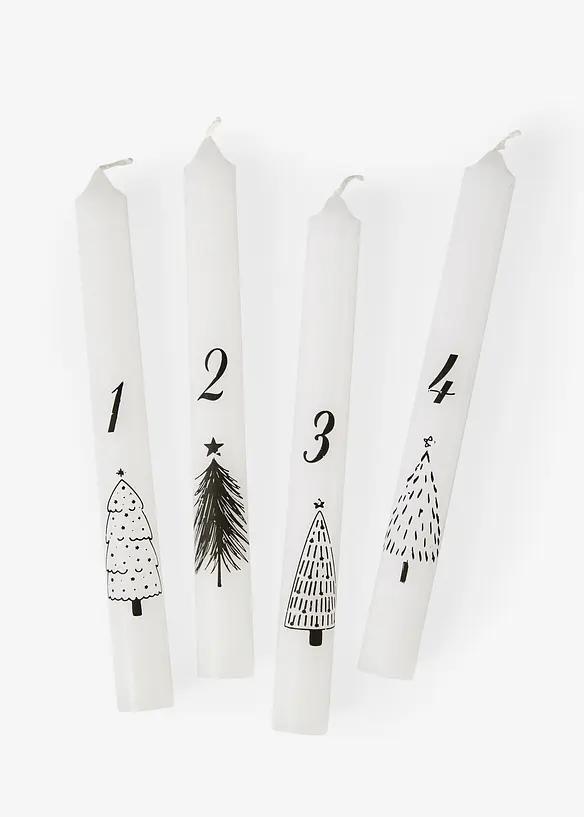 Boltze Stabkerzen mit Zahlen 1-4 (4er Pack) in weiß von vorne - Boltze Home Collections