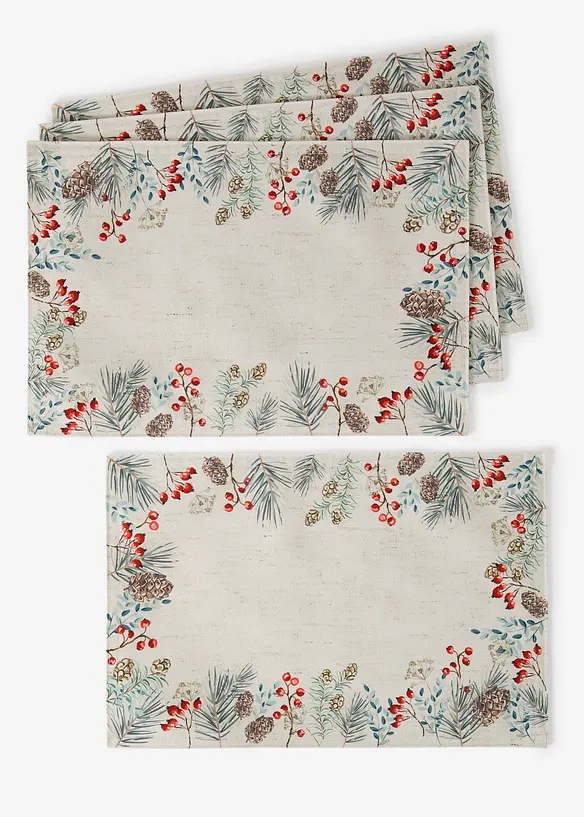 Tischsets mit Winter-Motiv (4er Pack) in beige von vorne - bonprix