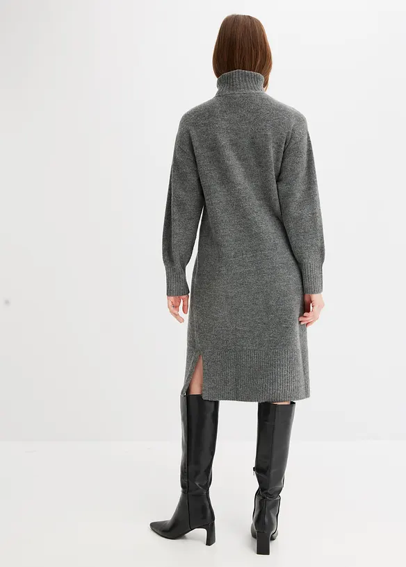 Strickkleid mit Schlitz in grau von hinten (Totalaufnahme) - bonprix