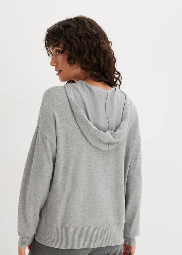 Strick-Hoodie mit Kängurutasche aus Viskose-Mix in grau von hinten (im Anschnitt) - bonprix