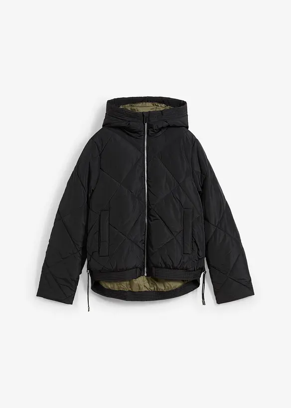 Kurze Steppjacke mit Futter in Kontrastfarbe in schwarz von vorne - bonprix