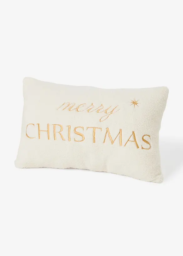 Dekokissen mit "Merry Christmas" Schriftzug in beige von vorne - bonprix