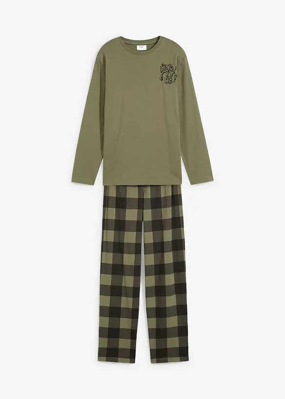 Pyjama aus reiner Bio-Baumwolle (2-tlg. Set) in grün von vorne - bonprix