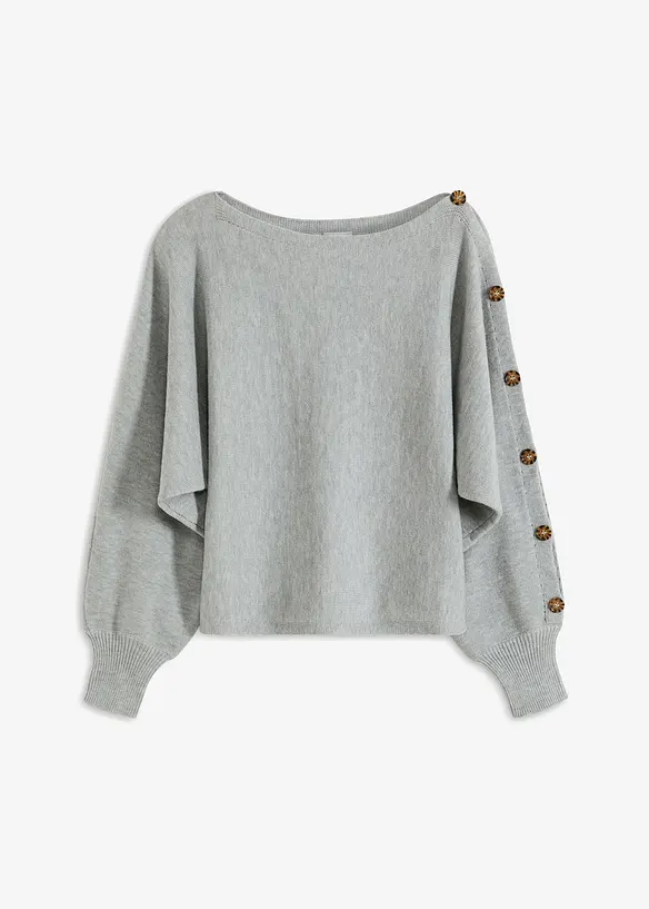 Pullover mit Knopfdetails in grau von vorne - bonprix