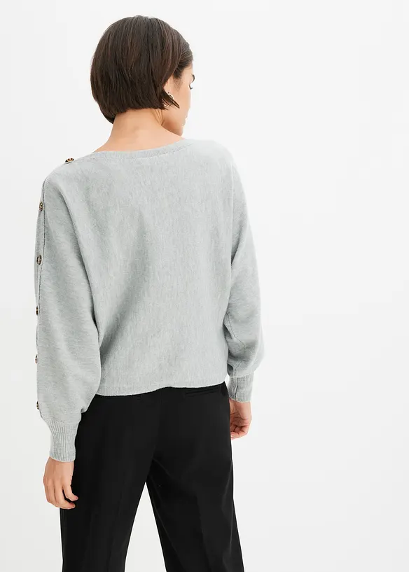Pullover mit Knopfdetails in grau von hinten (im Anschnitt) - bonprix