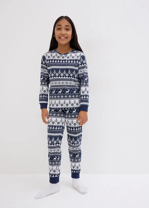 Kinder Pyjama aus reiner Bio-Baumwolle (2-tlg. Set) in blau von vorne (Totalaufnahme) - bonprix